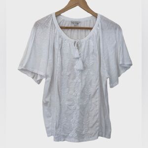 Lucky Brand Peasant Top Tassel Embroidered White Flowy Bohemian size Medium